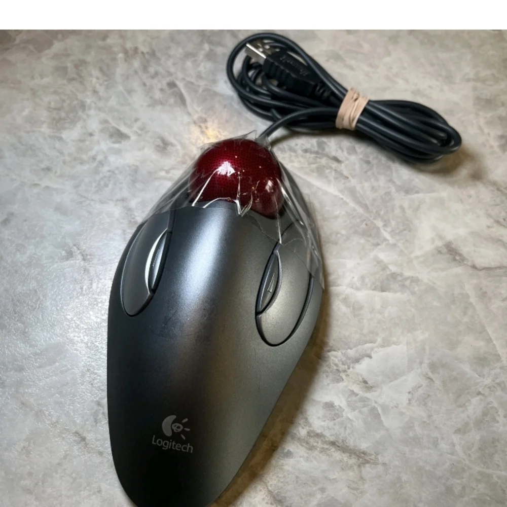 Logitech Black and Red Trackball Mouse